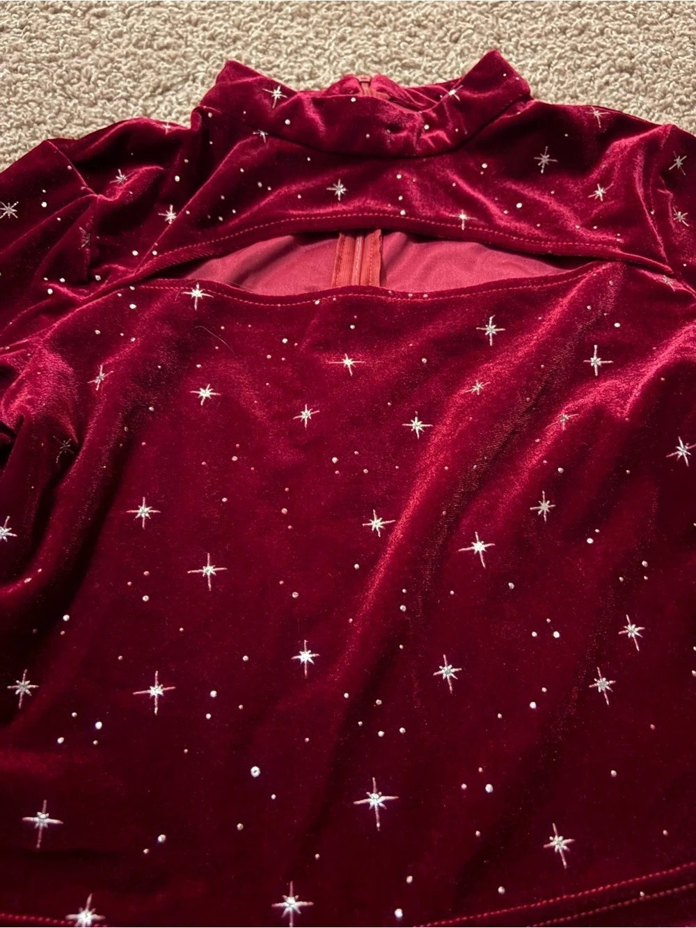 Red Velvet Star Print Top Like New